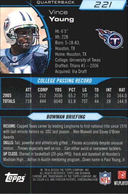 2006 Bowman Chrome Football Part 2 Main Set Rookie Cards #1-110 #221-275 - Picture 223 of 325