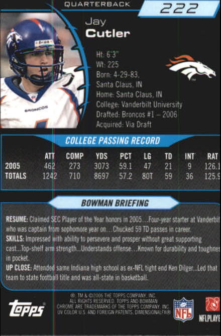 2006 Bowman Chrome Football Part 2 Main Set Rookie Cards #1-110 #221-275 - Picture 225 of 325