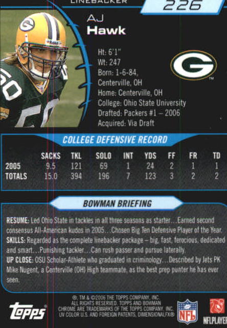 2006 Bowman Chrome Football Part 2 Main Set Rookie Cards #1-110 #221-275 - Picture 229 of 325