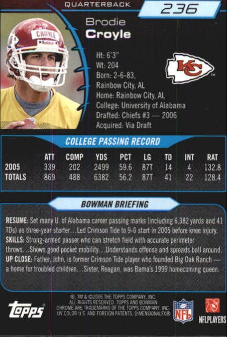 2006 Bowman Chrome Football Part 2 Main Set Rookie Cards #1-110 #221-275 - Picture 249 of 325