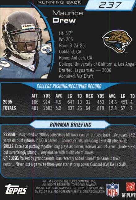 2006 Bowman Chrome Football Part 2 Main Set Rookie Cards #1-110 #221-275 - Picture 251 of 325