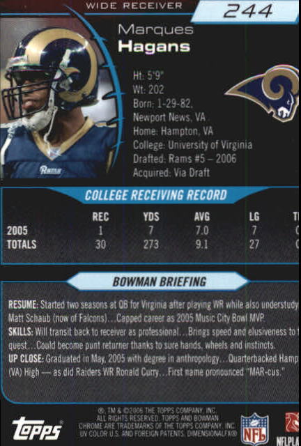 2006 Bowman Chrome Football Part 2 Main Set Rookie Cards #1-110 #221-275 - Picture 263 of 325