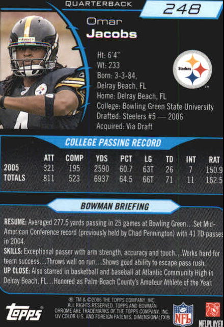 2006 Bowman Chrome Football Part 2 Main Set Rookie Cards #1-110 #221-275 - Picture 271 of 325