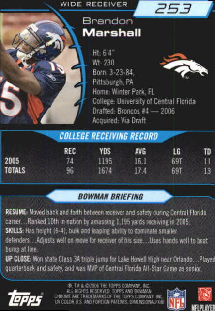 2006 Bowman Chrome Football Part 2 Main Set Rookie Cards #1-110 #221-275 - Picture 281 of 325