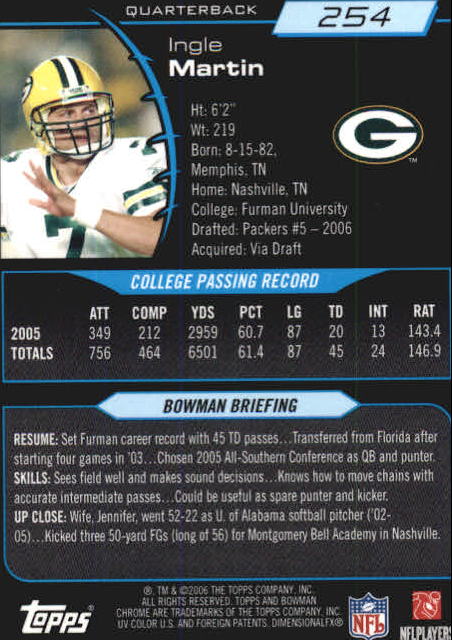 2006 Bowman Chrome Football Part 2 Main Set Rookie Cards #1-110 #221-275 - Picture 283 of 325