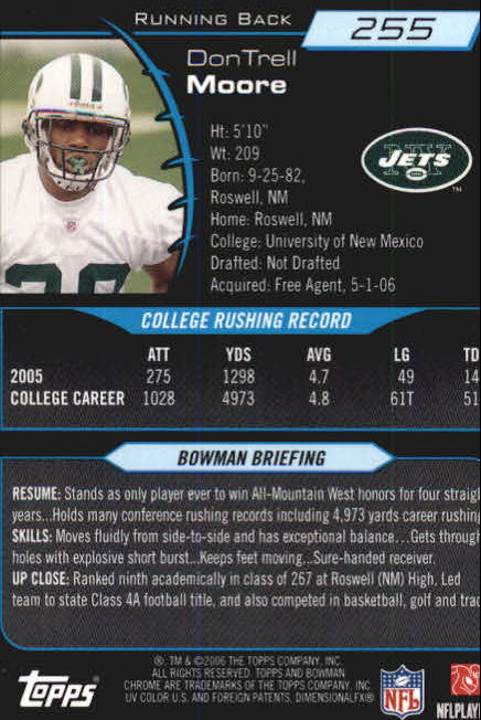 2006 Bowman Chrome Football Part 2 Main Set Rookie Cards #1-110 #221-275 - Picture 285 of 325