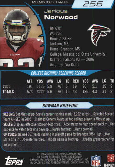 2006 Bowman Chrome Football Part 2 Main Set Rookie Cards #1-110 #221-275 - Picture 287 of 325