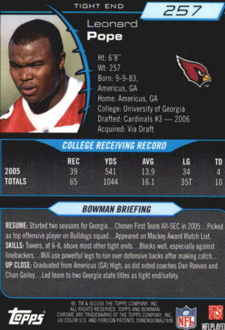 2006 Bowman Chrome Football Part 2 Main Set Rookie Cards #1-110 #221-275 - Picture 289 of 325