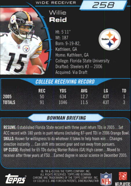 2006 Bowman Chrome Football Part 2 Main Set Rookie Cards #1-110 #221-275 - Picture 291 of 325