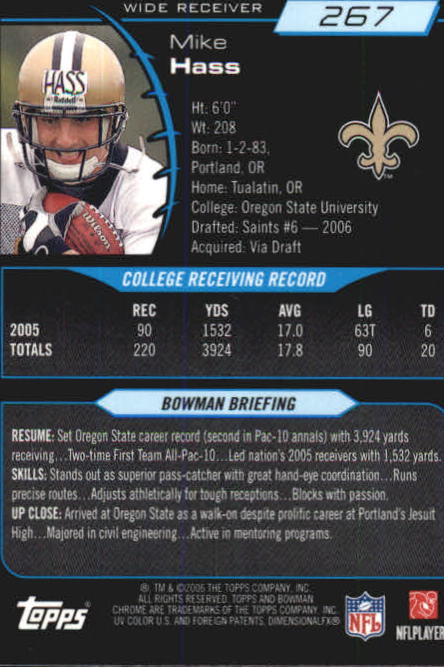 2006 Bowman Chrome Football Part 2 Main Set Rookie Cards #1-110 #221-275 - Picture 309 of 325