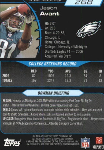 2006 Bowman Chrome Football Part 2 Main Set Rookie Cards #1-110 #221-275 - Picture 311 of 325