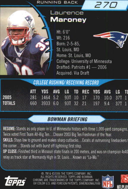 2006 Bowman Chrome Football Part 2 Main Set Rookie Cards #1-110 #221-275 - Picture 315 of 325