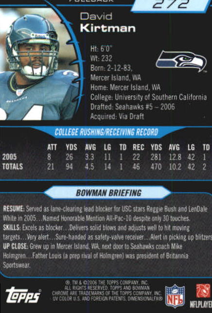 2006 Bowman Chrome Football Part 2 Main Set Rookie Cards #1-110 #221-275 - Picture 319 of 325