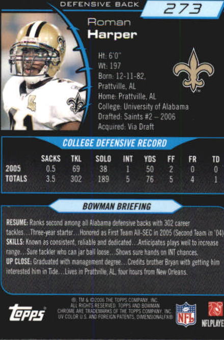 2006 Bowman Chrome Football Part 2 Main Set Rookie Cards #1-110 #221-275 - Picture 321 of 325