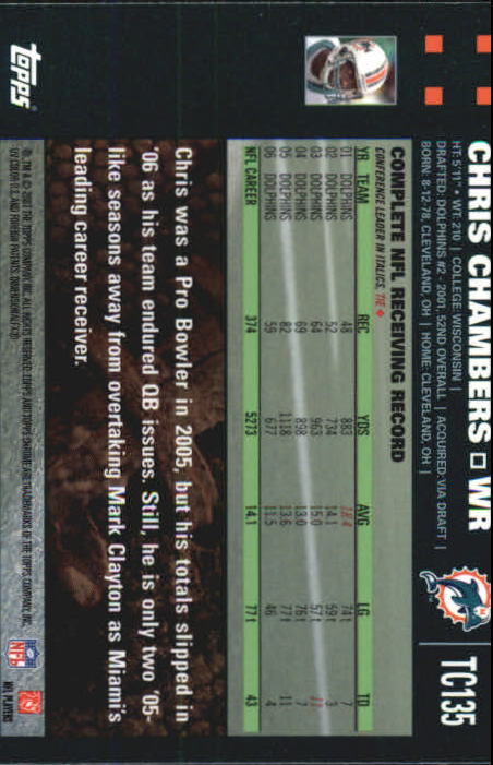 2007 Topps Chrome Football Part 1 Main Set Cards #TC1 to #TC165 Veterans - Picture 261 of 319