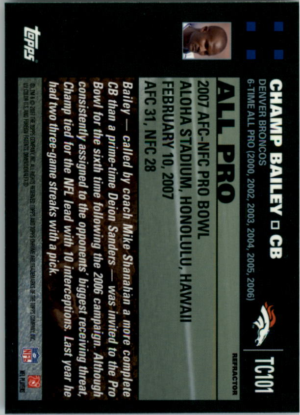 2007 TOPPS CHROME BLUE REFRACTORS FOOTBALL ASSORTED SINGLES U-PICK #TC101-TC109