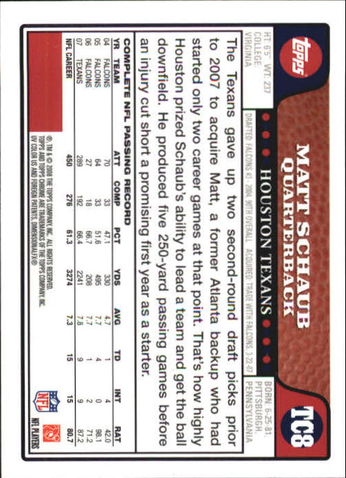 2008 Topps Chrome Football Part 1 Main Set Veterans Cards #TC1 to #TC165 - Picture 13 of 317