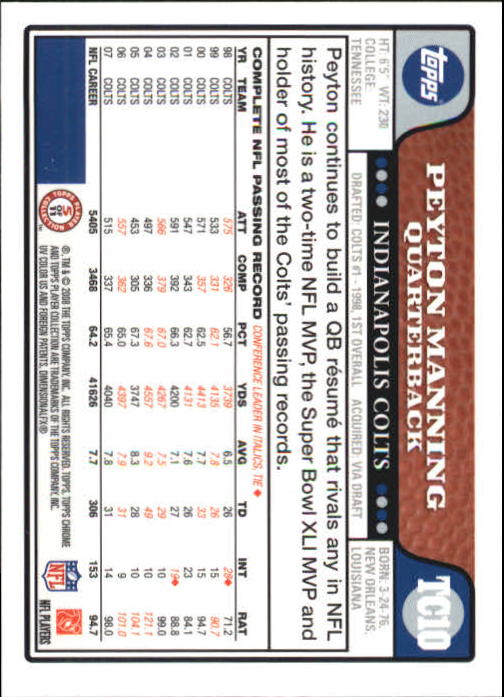 2008 Topps Chrome Football Part 1 Main Set Veterans Cards #TC1 to #TC165 - Picture 17 of 317