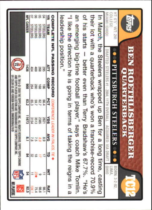 2008 Topps Chrome Football Part 1 Main Set Veterans Cards #TC1 to #TC165 - Picture 21 of 317