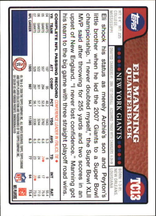 2008 Topps Chrome Football Part 1 Main Set Veterans Cards #TC1 to #TC165 - Picture 23 of 317
