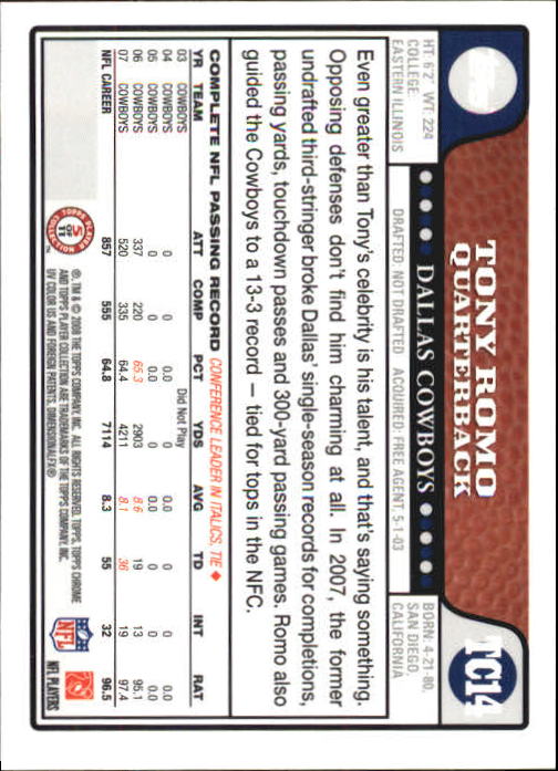 2008 Topps Chrome Football Part 1 Main Set Veterans Cards #TC1 to #TC165 - Picture 25 of 317