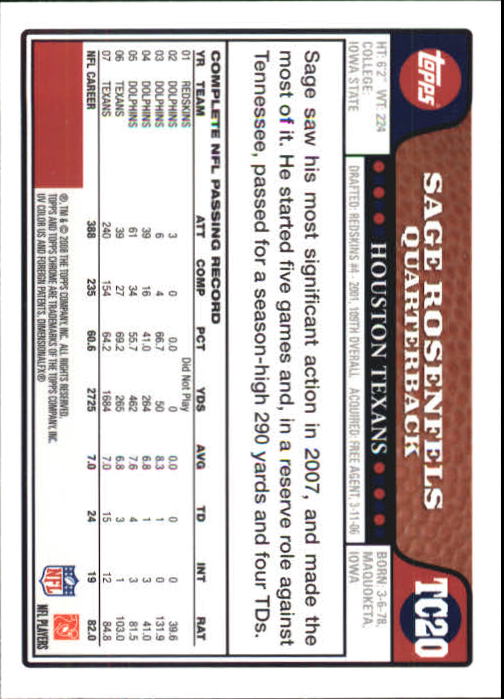 2008 Topps Chrome Football Part 1 Main Set Veterans Cards #TC1 to #TC165 - Picture 37 of 317