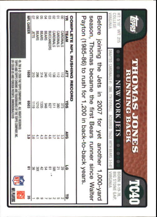 2008 Topps Chrome Football Part 1 Main Set Veterans Cards #TC1 to #TC165 - Picture 75 of 317