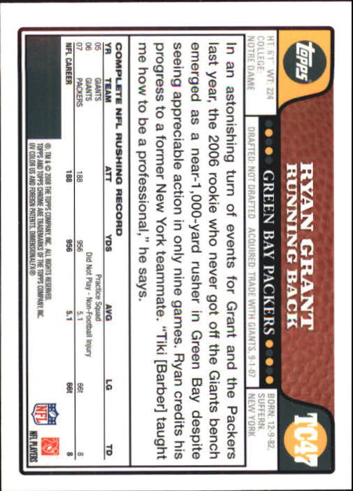 2008 Topps Chrome Football Part 1 Main Set Veterans Cards #TC1 to #TC165 - Picture 89 of 317