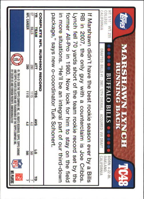2008 Topps Chrome Football Part 1 Main Set Veterans Cards #TC1 to #TC165 - Picture 91 of 317