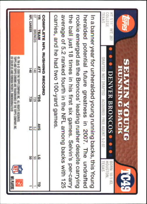 2008 Topps Chrome Football Part 1 Main Set Veterans Cards #TC1 to #TC165 - Picture 93 of 317