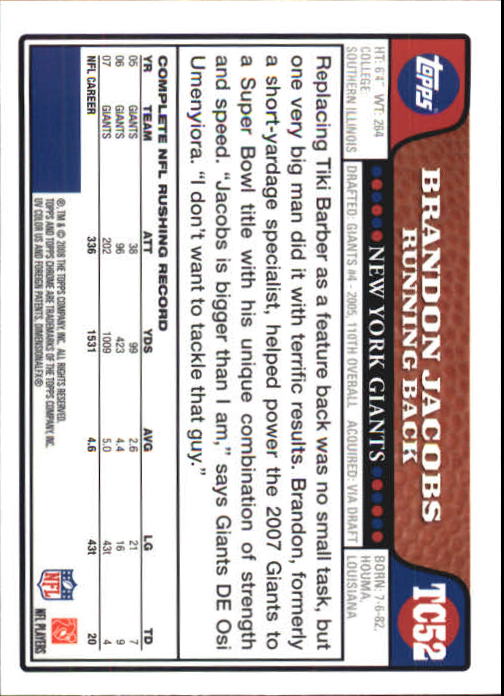 2008 Topps Chrome Football Part 1 Main Set Veterans Cards #TC1 to #TC165 - Picture 99 of 317