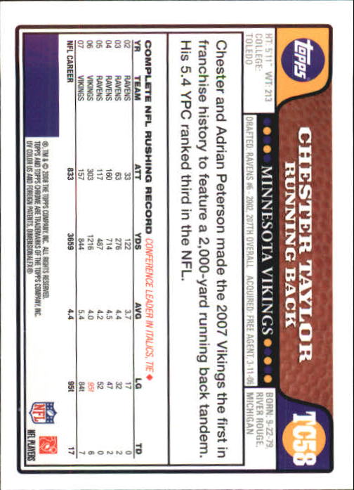 2008 Topps Chrome Football Part 1 Main Set Veterans Cards #TC1 to #TC165 - Picture 111 of 317