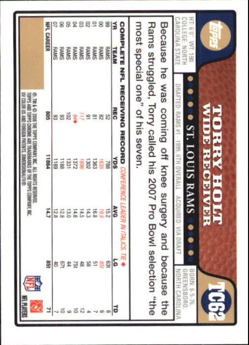 2008 Topps Chrome Football Part 1 Main Set Veterans Cards #TC1 to #TC165 - Picture 119 of 317