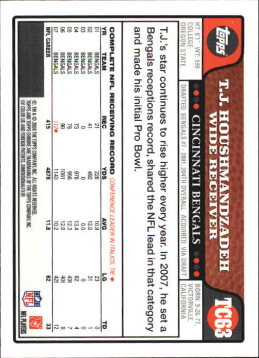 2008 Topps Chrome Football Part 1 Main Set Veterans Cards #TC1 to #TC165 - Picture 121 of 317