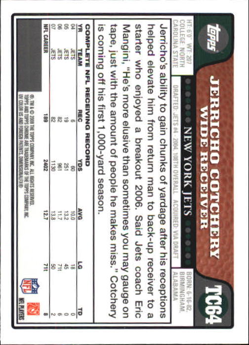 2008 Topps Chrome Football Part 1 Main Set Veterans Cards #TC1 to #TC165 - Picture 123 of 317