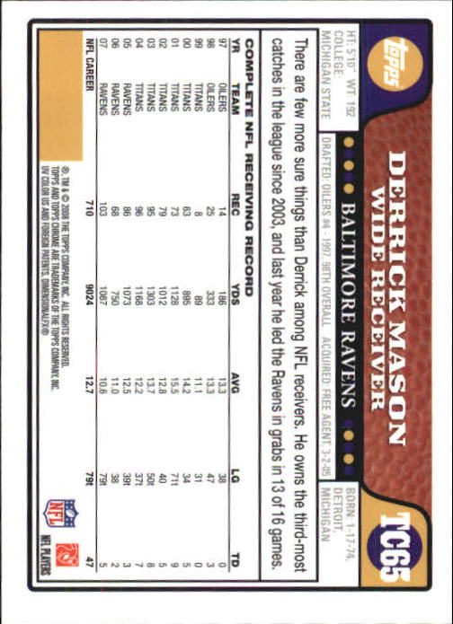 2008 Topps Chrome Football Part 1 Main Set Veterans Cards #TC1 to #TC165 - Picture 125 of 317