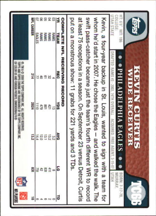 2008 Topps Chrome Football Part 1 Main Set Veterans Cards #TC1 to #TC165 - Picture 127 of 317