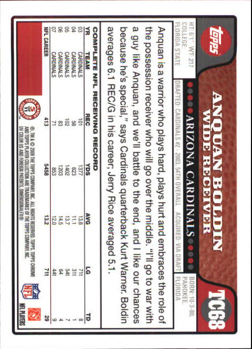 2008 Topps Chrome Football Part 1 Main Set Veterans Cards #TC1 to #TC165 - Picture 131 of 317