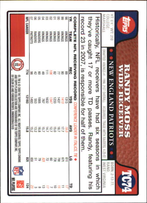 2008 Topps Chrome Football Part 1 Main Set Veterans Cards #TC1 to #TC165 - Picture 143 of 317