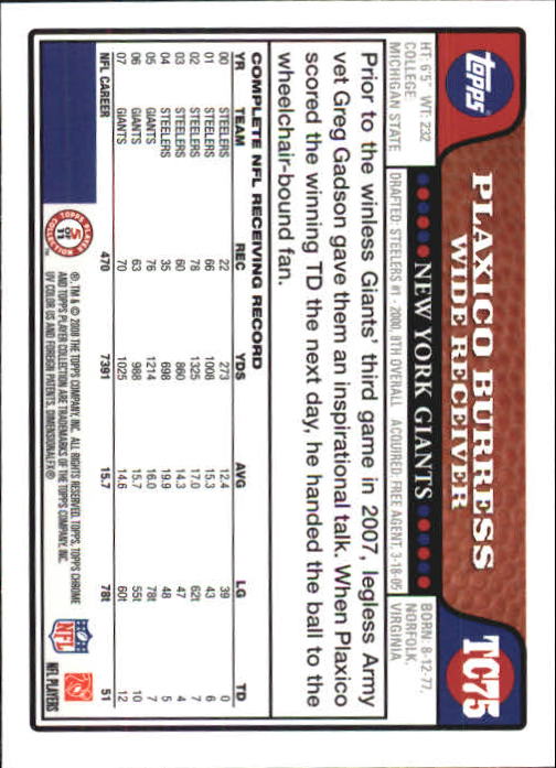 2008 Topps Chrome Football Part 1 Main Set Veterans Cards #TC1 to #TC165 - Picture 145 of 317