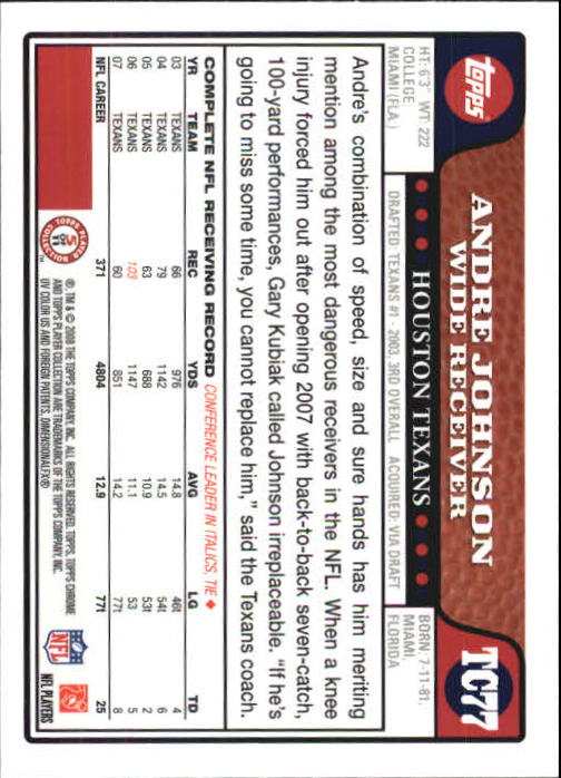 2008 Topps Chrome Football Part 1 Main Set Veterans Cards #TC1 to #TC165 - Picture 149 of 317