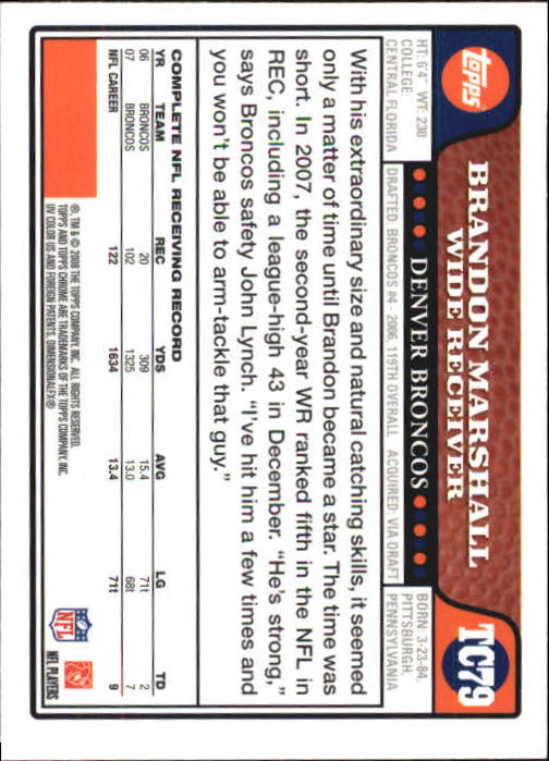 2008 Topps Chrome Football Part 1 Main Set Veterans Cards #TC1 to #TC165 - Picture 153 of 317