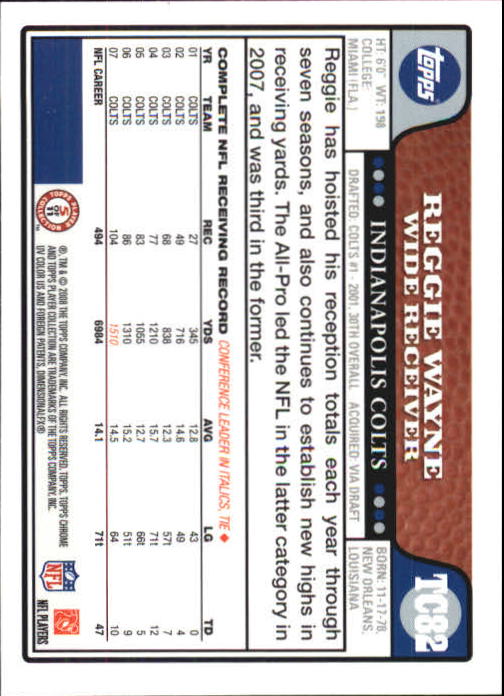 2008 Topps Chrome Football Part 1 Main Set Veterans Cards #TC1 to #TC165 - Picture 159 of 317