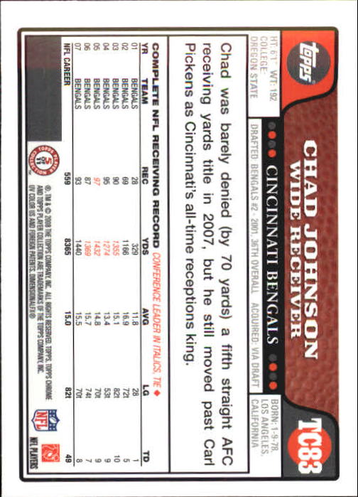 2008 Topps Chrome Football Part 1 Main Set Veterans Cards #TC1 to #TC165 - Picture 161 of 317
