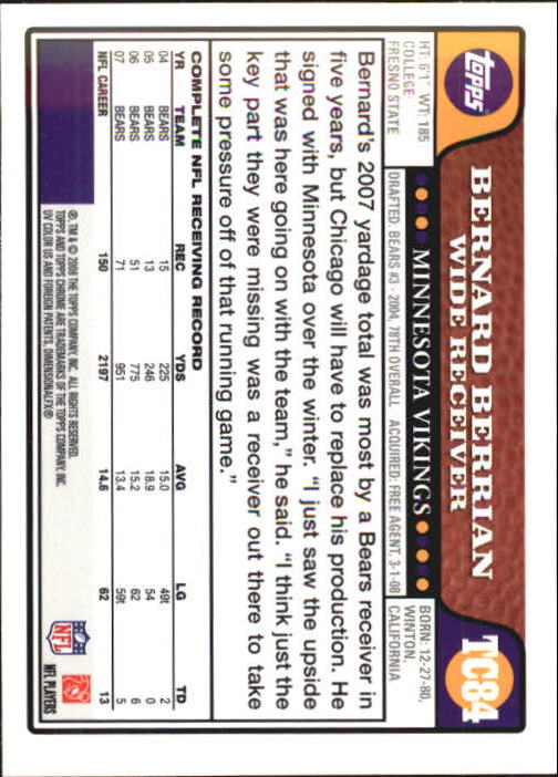 2008 Topps Chrome Football Part 1 Main Set Veterans Cards #TC1 to #TC165 - Picture 163 of 317