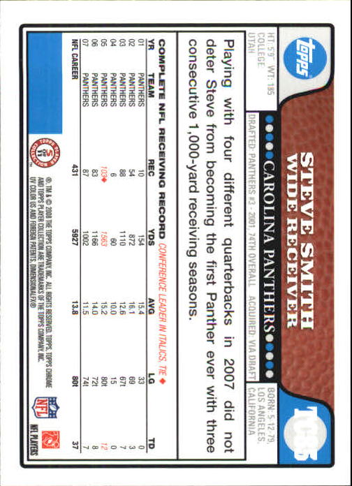 2008 Topps Chrome Football Part 1 Main Set Veterans Cards #TC1 to #TC165 - Picture 165 of 317
