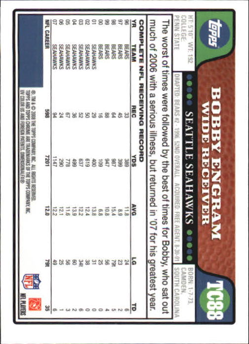 2008 Topps Chrome Football Part 1 Main Set Veterans Cards #TC1 to #TC165 - Picture 171 of 317