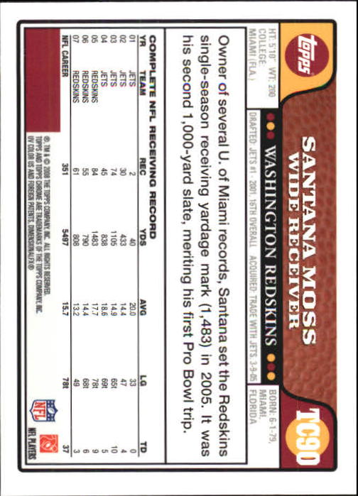 2008 Topps Chrome Football Part 1 Main Set Veterans Cards #TC1 to #TC165 - Picture 175 of 317