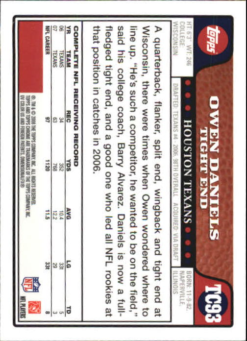 2008 Topps Chrome Football Part 1 Main Set Veterans Cards #TC1 to #TC165 - Picture 181 of 317