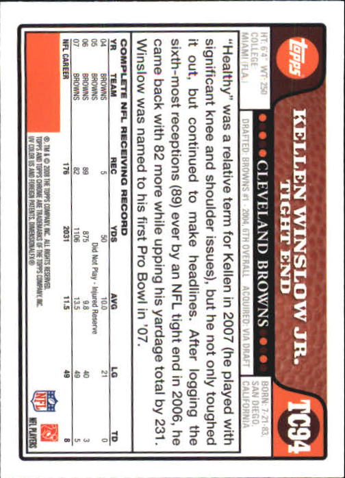 2008 Topps Chrome Football Part 1 Main Set Veterans Cards #TC1 to #TC165 - Picture 183 of 317